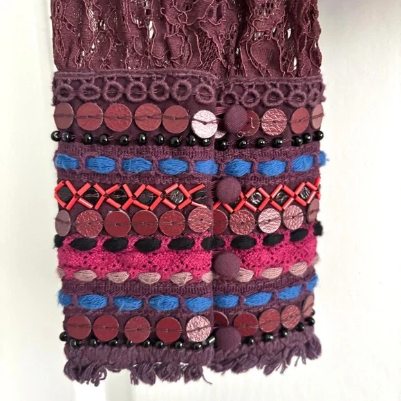 Anthropologie Bl^nk London Wine Lace Savannah Long Sleeve Top Medium - Picture 12 of 13